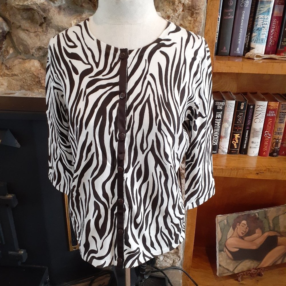 Designers Originals Brown/White Zebra Cardigan Sweater S